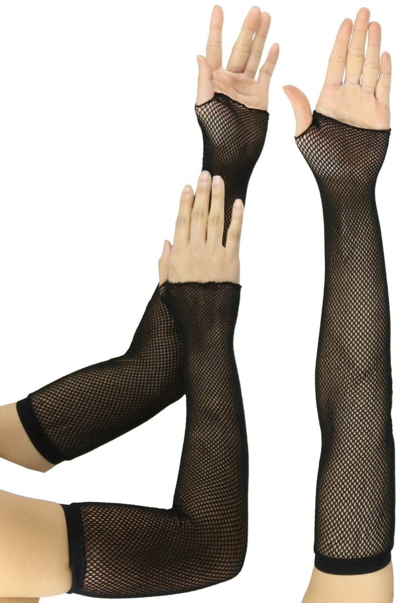 ToBeInStyle Womenâ€™s Long Arm Length Fishnet Fingerless Novelty Gloves - Black - Image 3